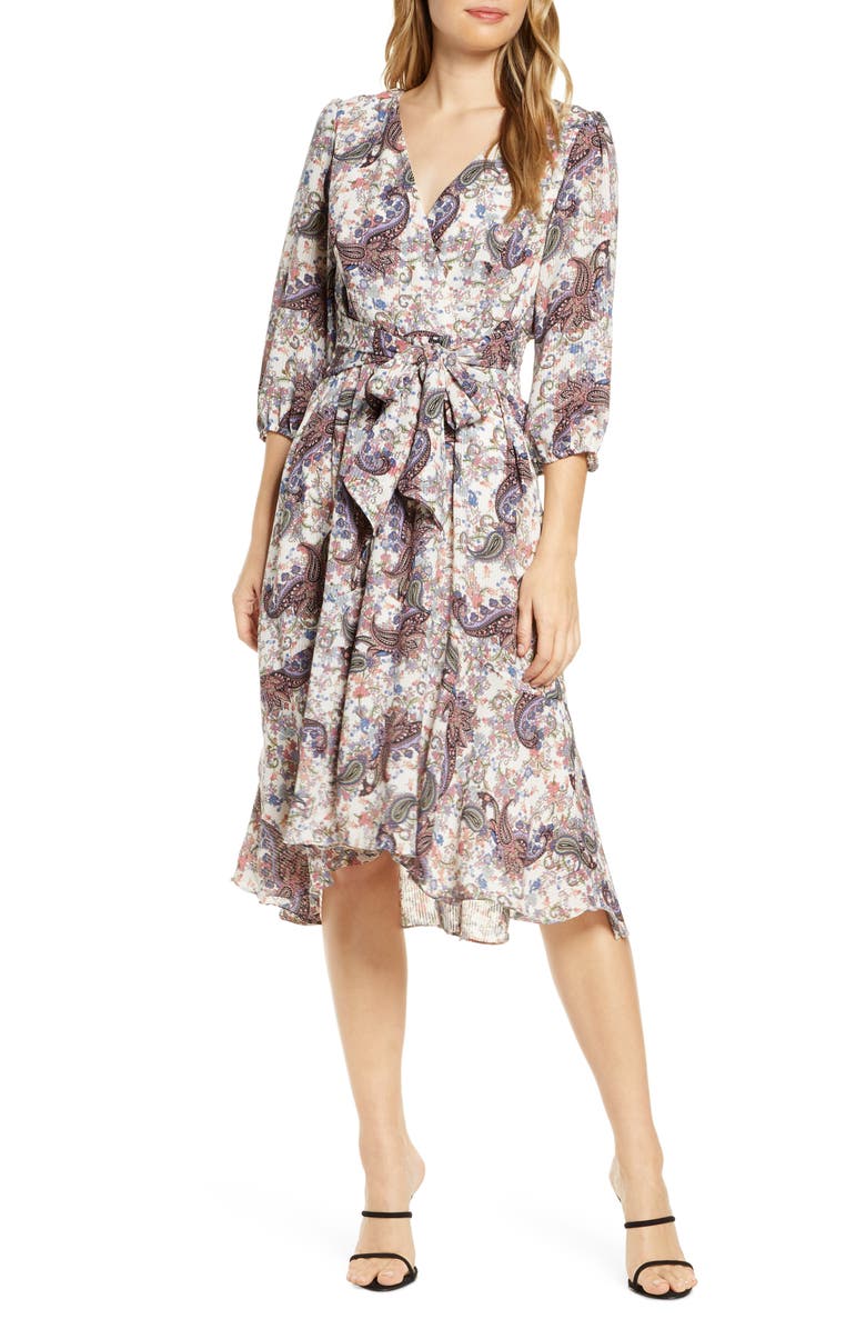 Maison Tara Floral Paisley Faux Wrap Dress, Main, color, 