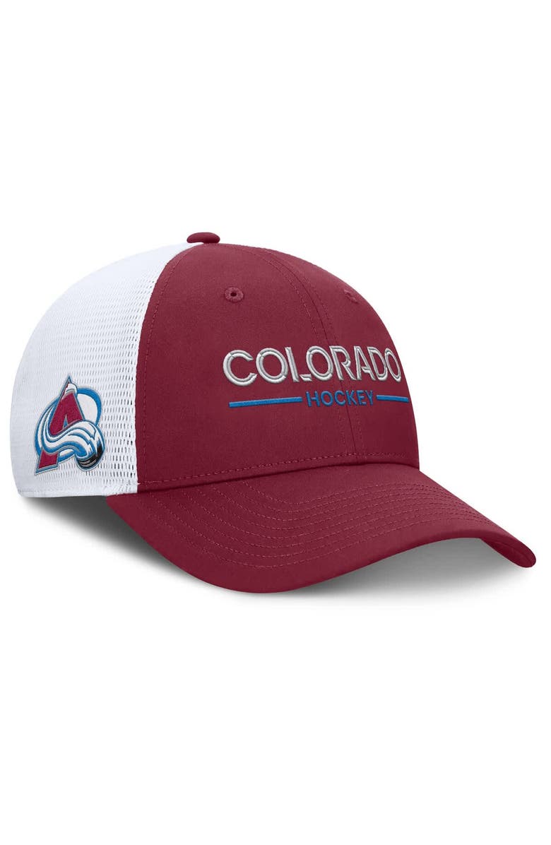 FANATICS Men's Fanatics Burgundy/White Colorado Avalanche Authentic Pro Rink Lockup Adjustable Trucker Hat, Alternate, color, Burgundy