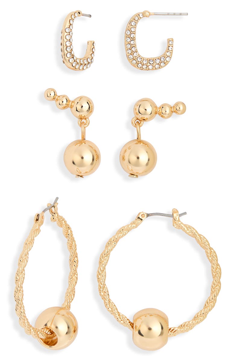 NORDSTROM RACK 3-Pack Rope Hoop Earrings, Main, color, Clear- Gold