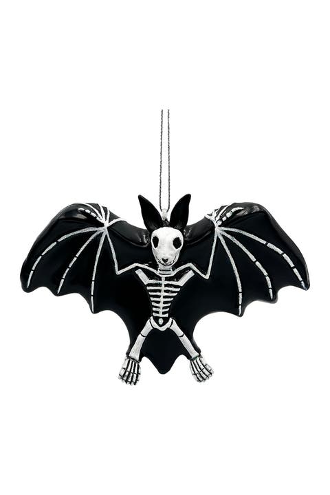 Gothic Bat Skeleton Glass Ornament