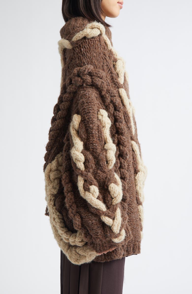 Meruert Tolegen Oversize Cable Knit Baby Alpaca & Merino Wool Blend Sweater, Alternate, color, Brown