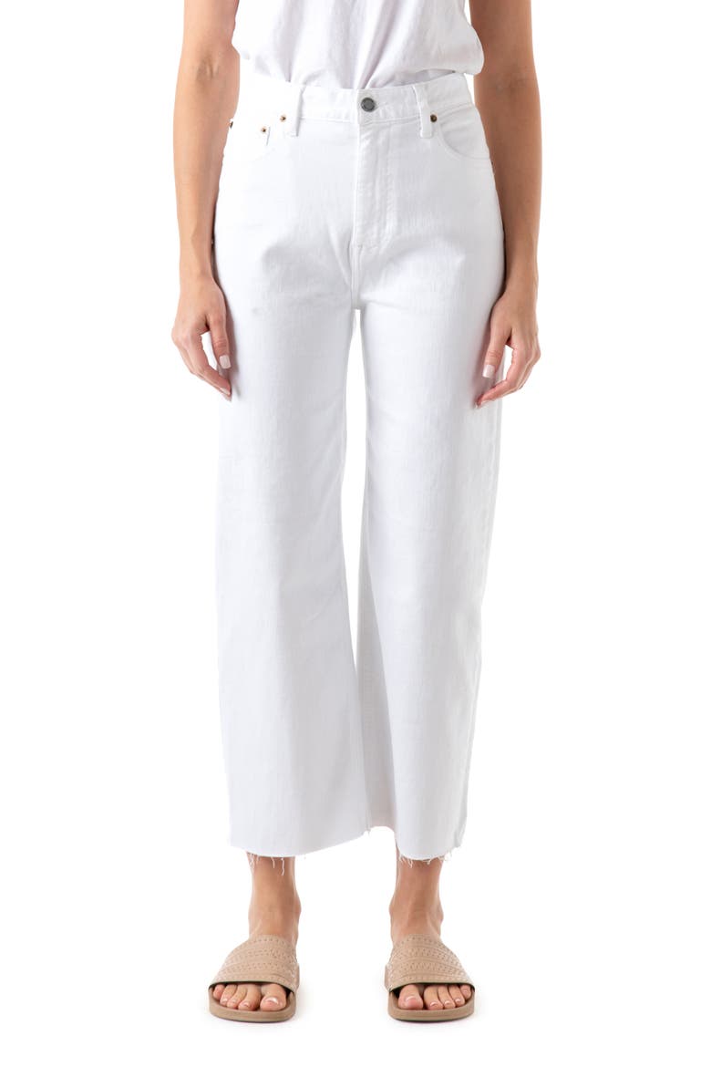 Savannah High Waist Raw Hem Crop Wide Leg Jeans, Main, color, WHITE