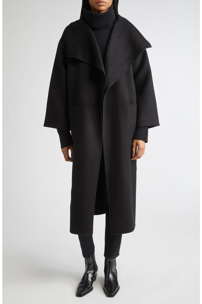 Totême Annecy Open Front Wool & Cashmere Coat, Alternate, color, BLACK