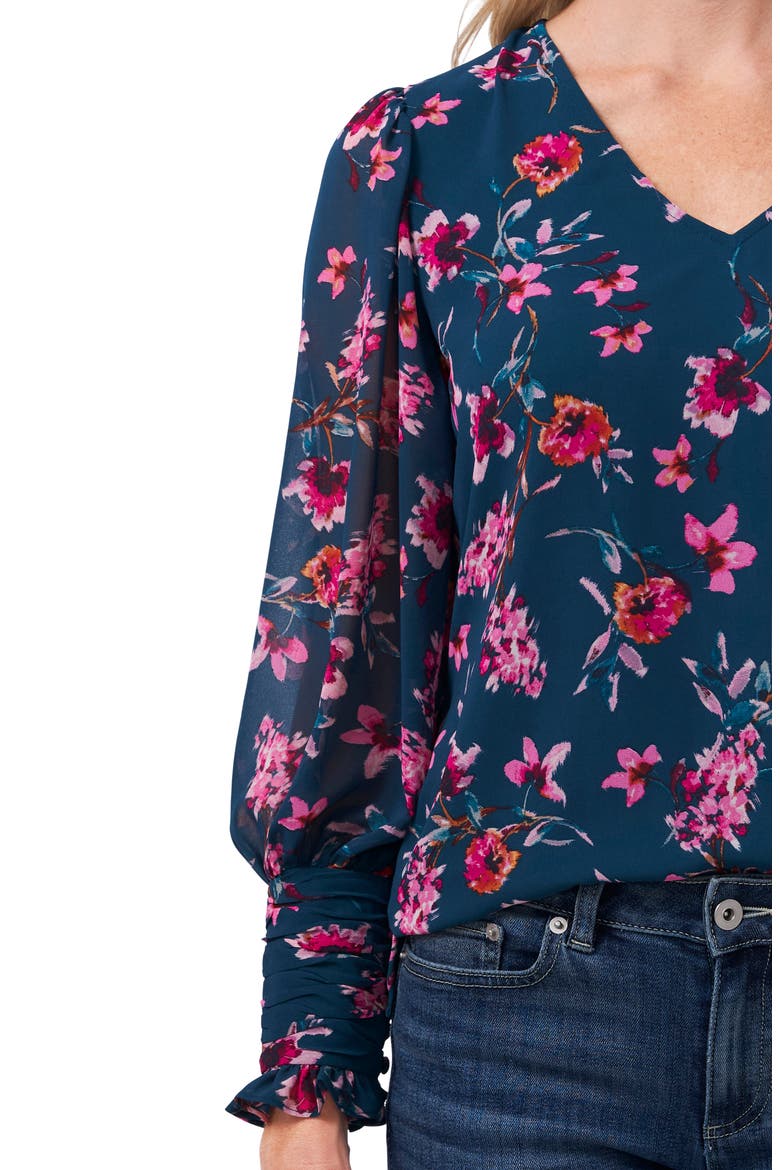 Floral Moments Long Sleeve Top, Alternate, color, VIVID TEAL