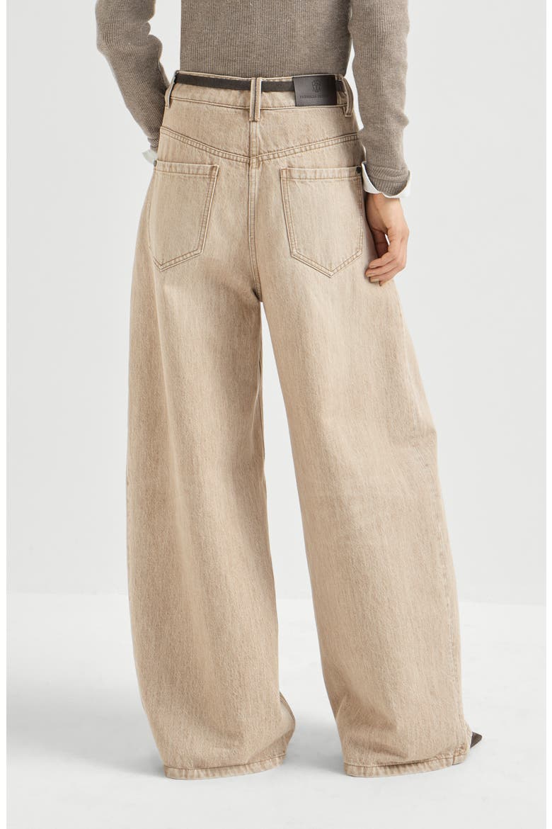 Authentic denim wide trousers with monili, Alternate, color, Sand