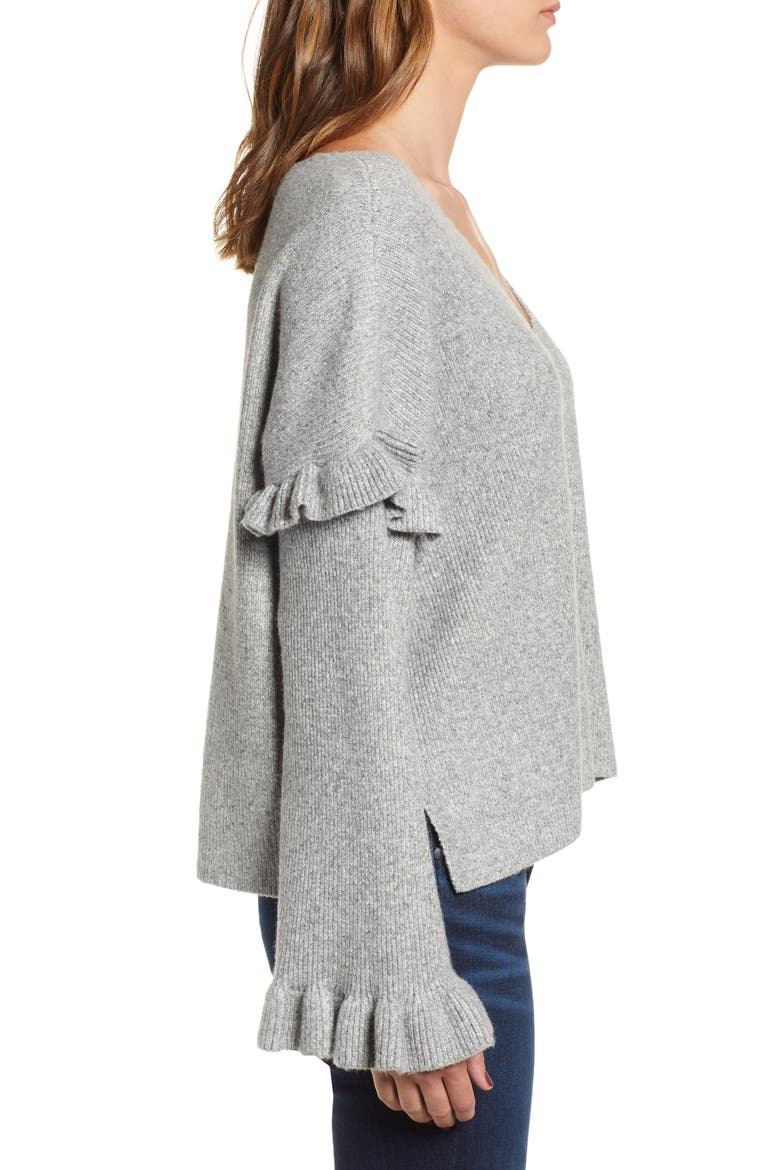 Ruffle Slouchy Sweater, Alternate, color, H GREY