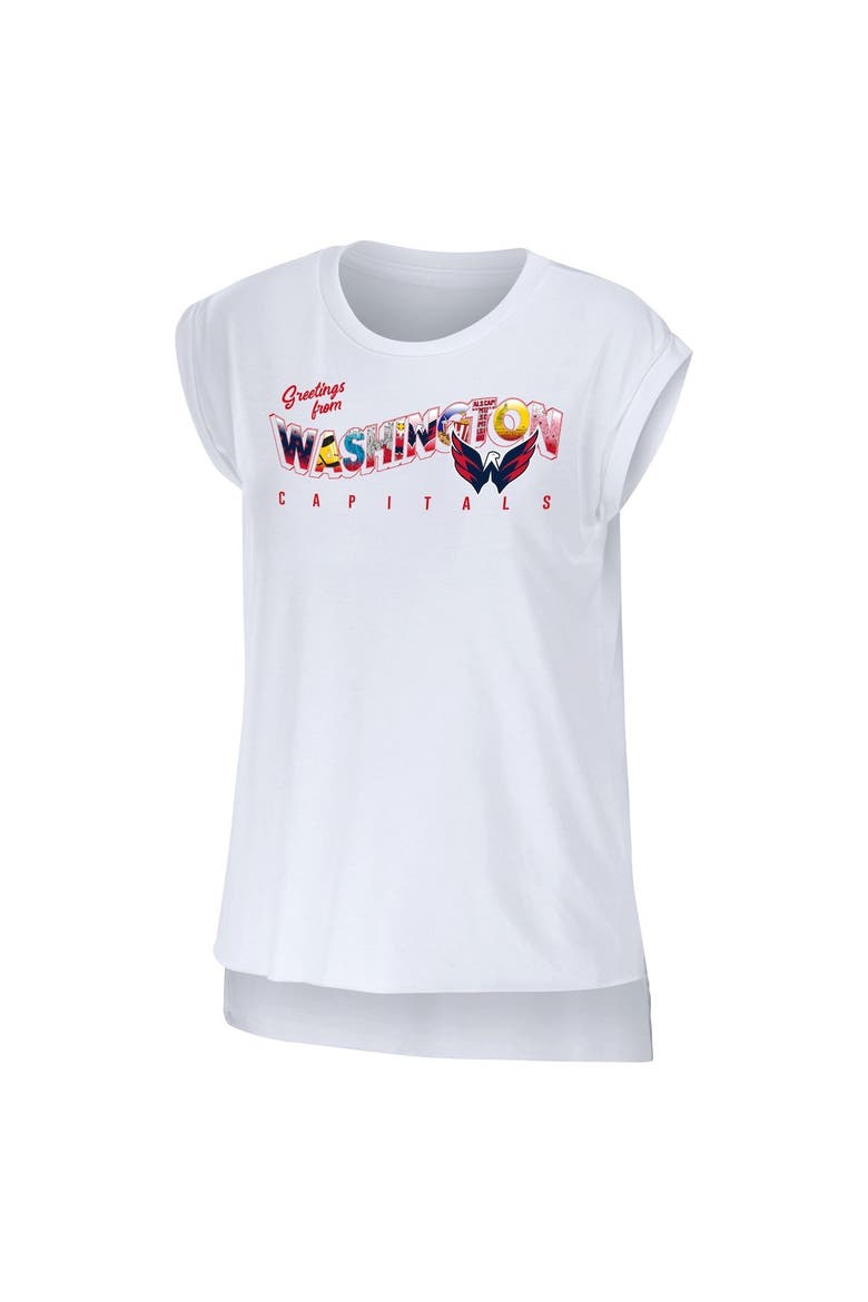 Women's WEAR by Erin Andrews White Washington Capitals Greetings From Muscle T-Shirt, Alternate, color, White