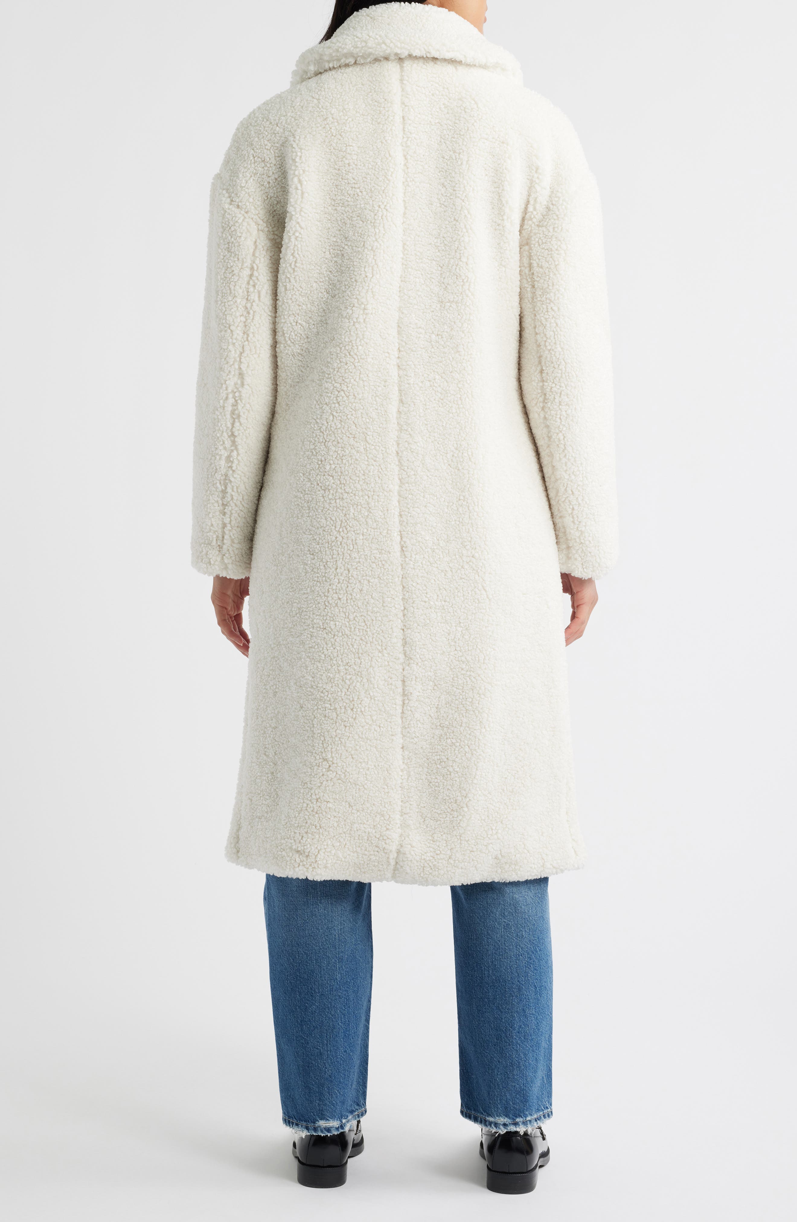 Notch Collar Faux Shearling Long Coat - image 4