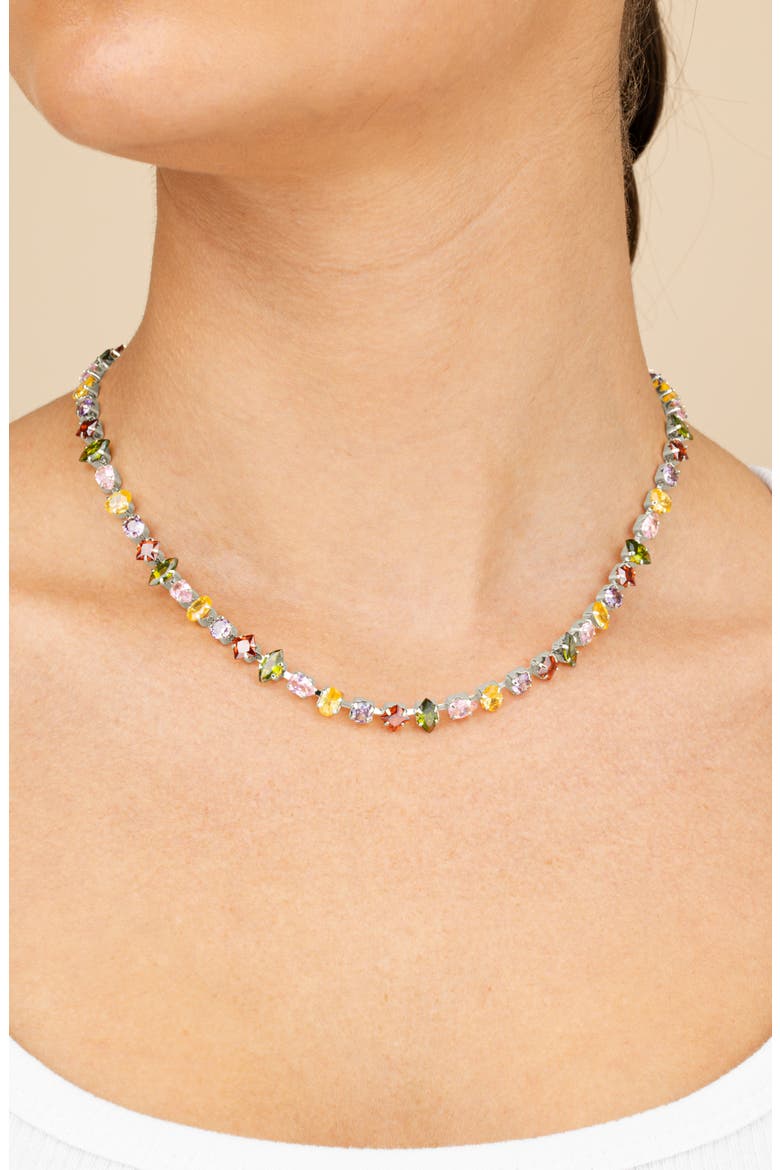 Colorburst Cubic Zirconia Tennis Necklace, Alternate, color, SILVER