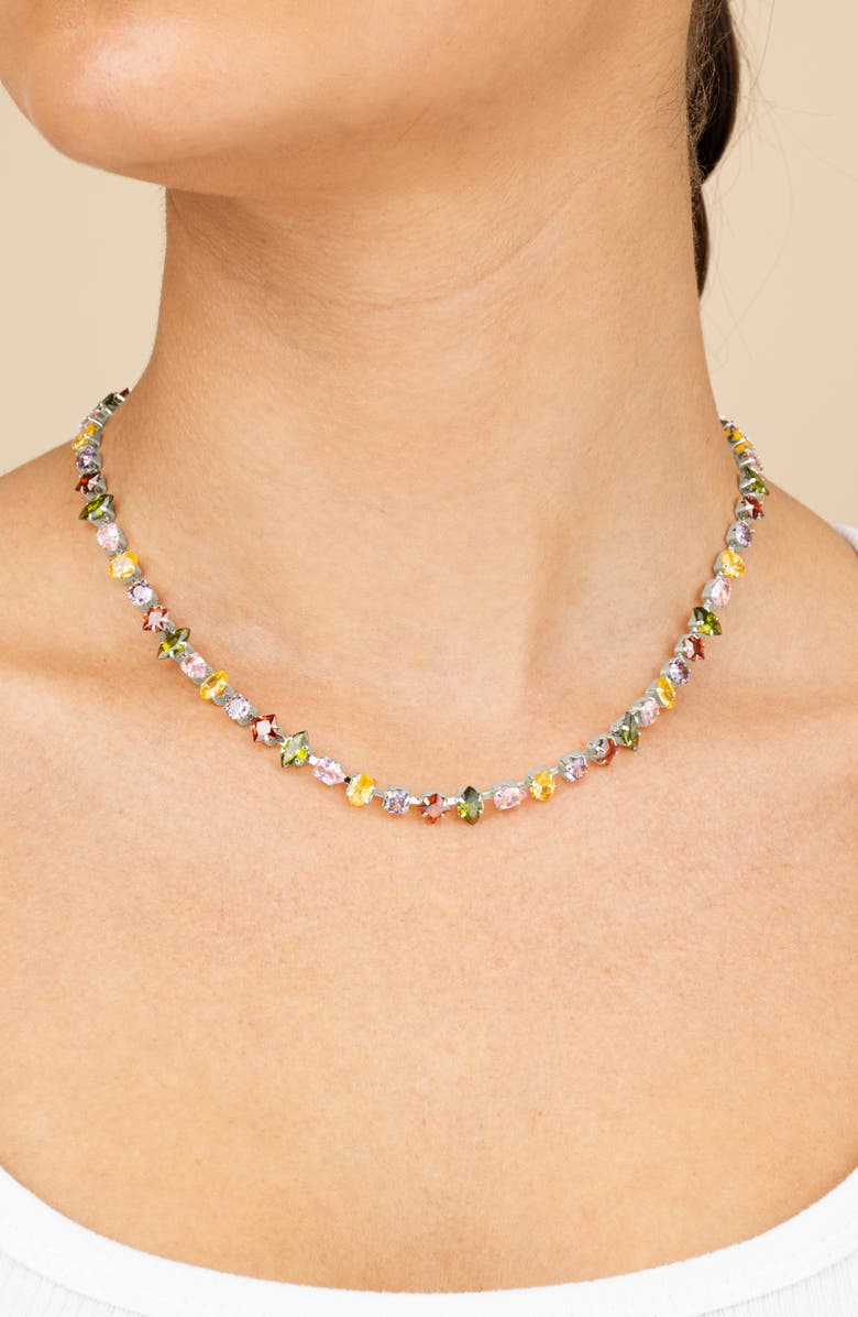 Sterling Forever Colorburst Cubic Zirconia Tennis Necklace, Alternate, color, Silver