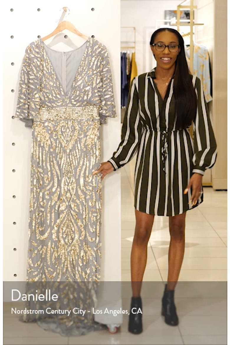 Sequin Cape Sleeve Mesh Evening Gown video