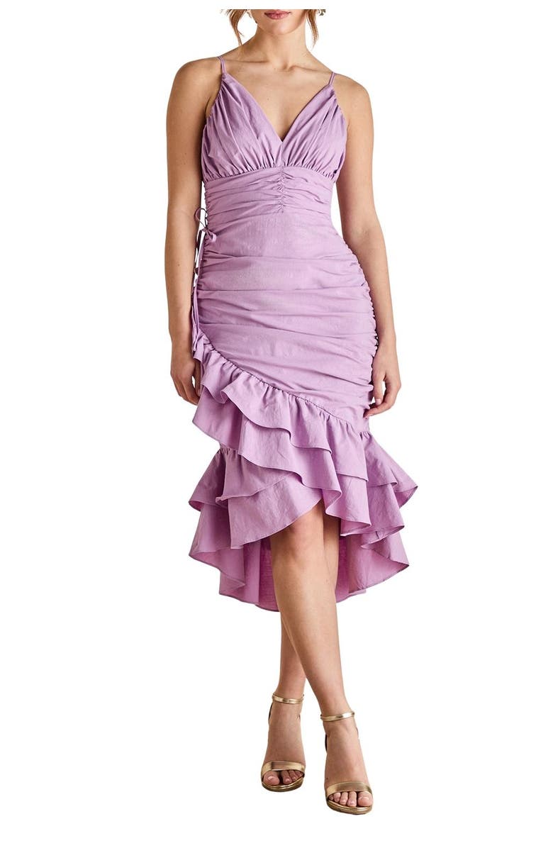 Coast Strappy Multi Ruffle Midi Dress, Alternate, color, Purple