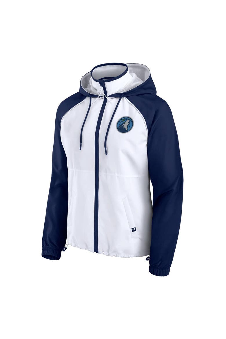 Women's Fanatics White/Navy Minnesota Timberwolves Anorak Raglan Full-Zip Hoodie Jacket, Alternate, color, White