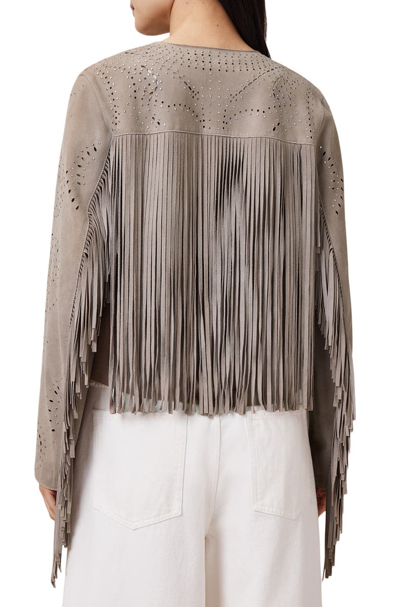 AllSaints Asta Studded Fringe Suede Jacket, Alternate, color, 