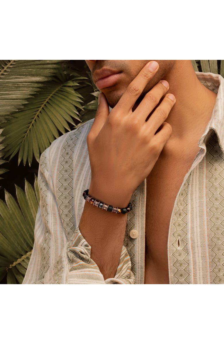 Karma and Luck Men's Tiger's Eye Lava Stone Beaded Bracelet Streak of Luck, Alternate, color, Black/Brown/Bronze