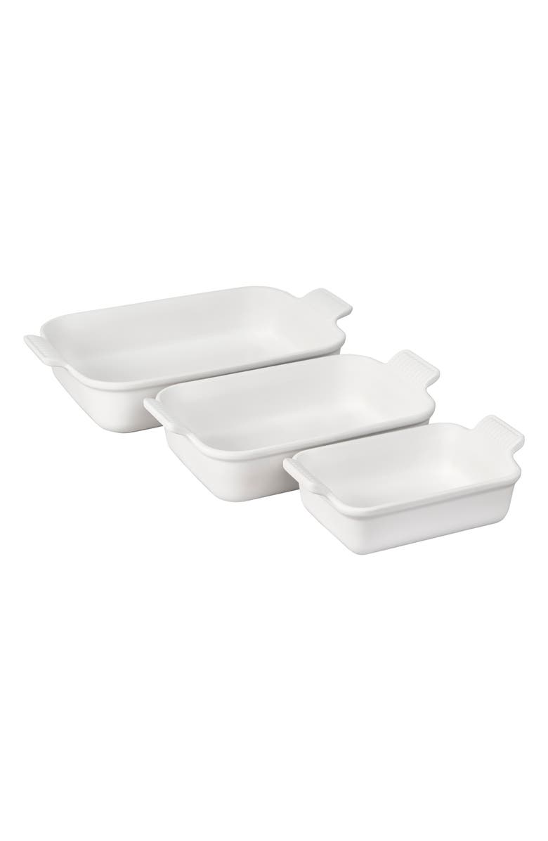 Le Creuset The Heritage Set of 3 Rectangular Baking Dishes, Main, color, White