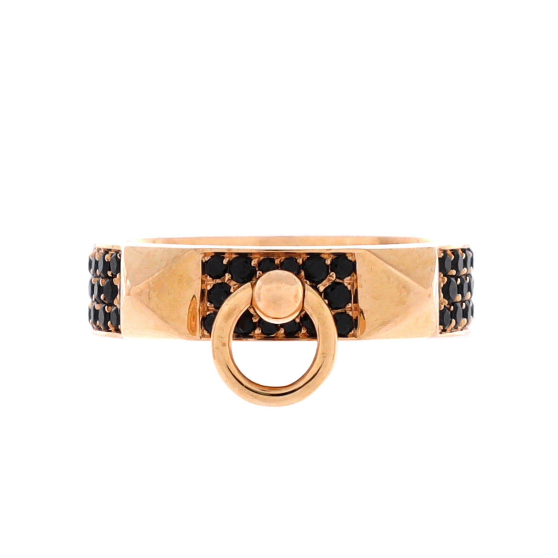 Collier de Chien Ring 18K Rose Gold with Pave Black Spinels Small, Main, color, Metallic Gold