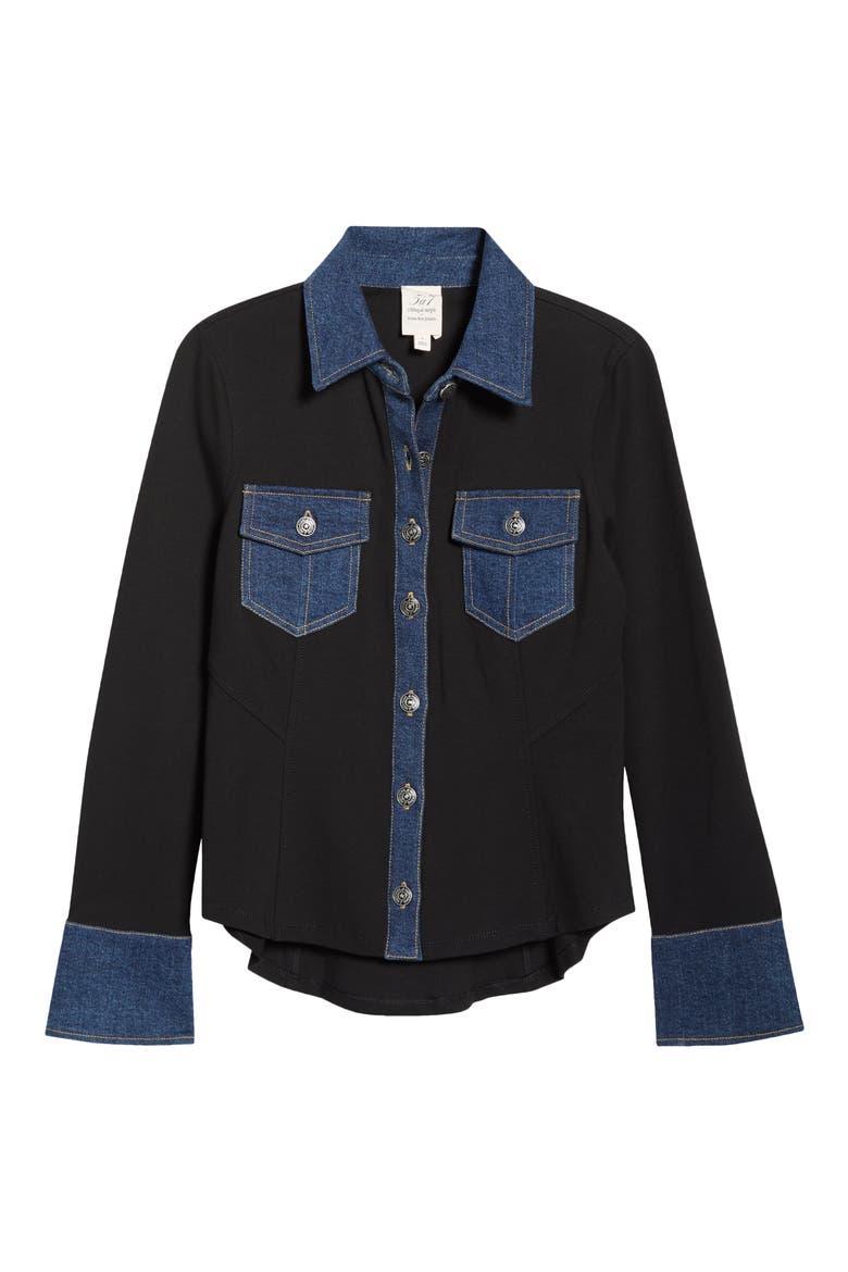 Aliza Denim Trim Shirt, Alternate, color, BLACK/ FONTAINE