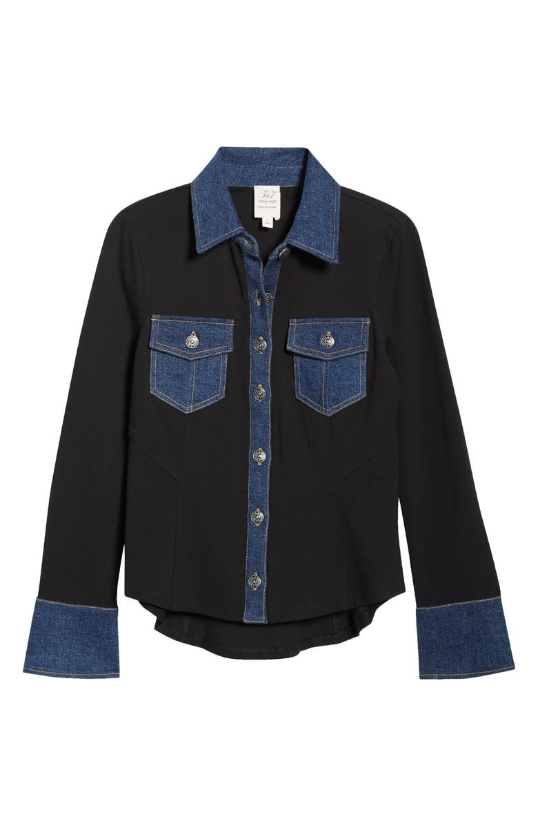 Cinq à Sept Aliza Denim Trim Shirt, Alternate, color, Black/ Fontaine