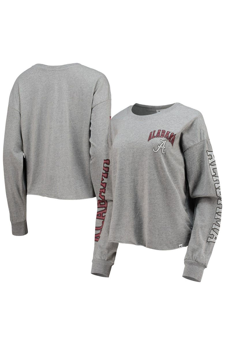 '47 Women's '47 Heathered Gray Alabama Crimson Tide Ultra Max Parkway Long Sleeve Cropped T-Shirt, Main, color, 