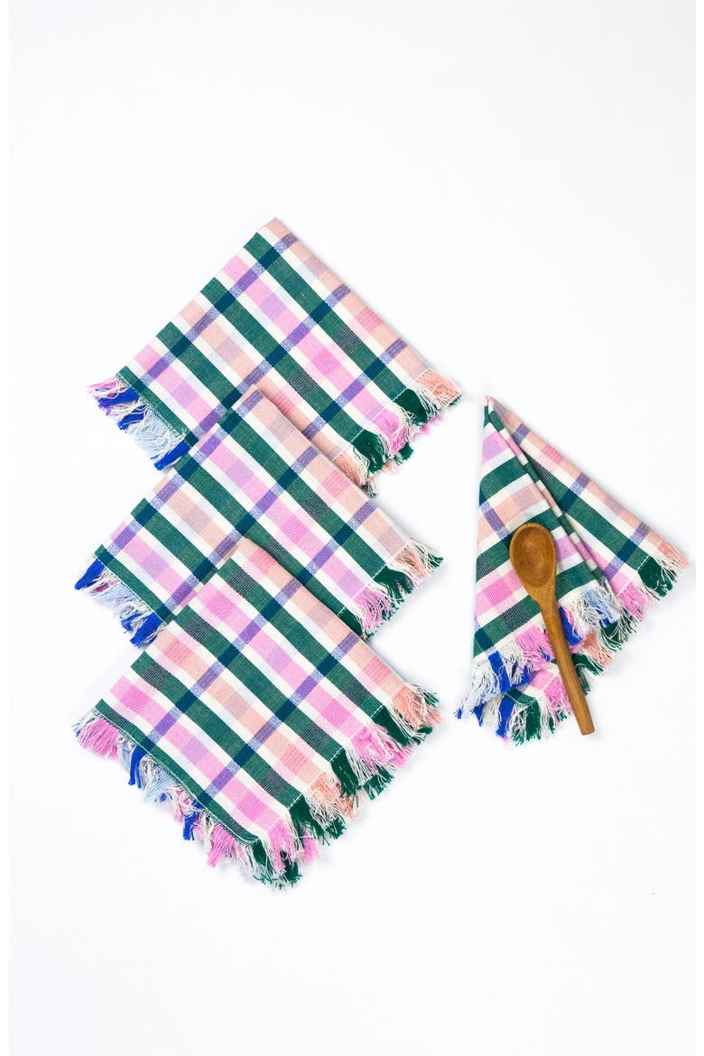 Handwoven Classic Plaid Cotton Party Napkins, Set of 4, Main, color, Green
