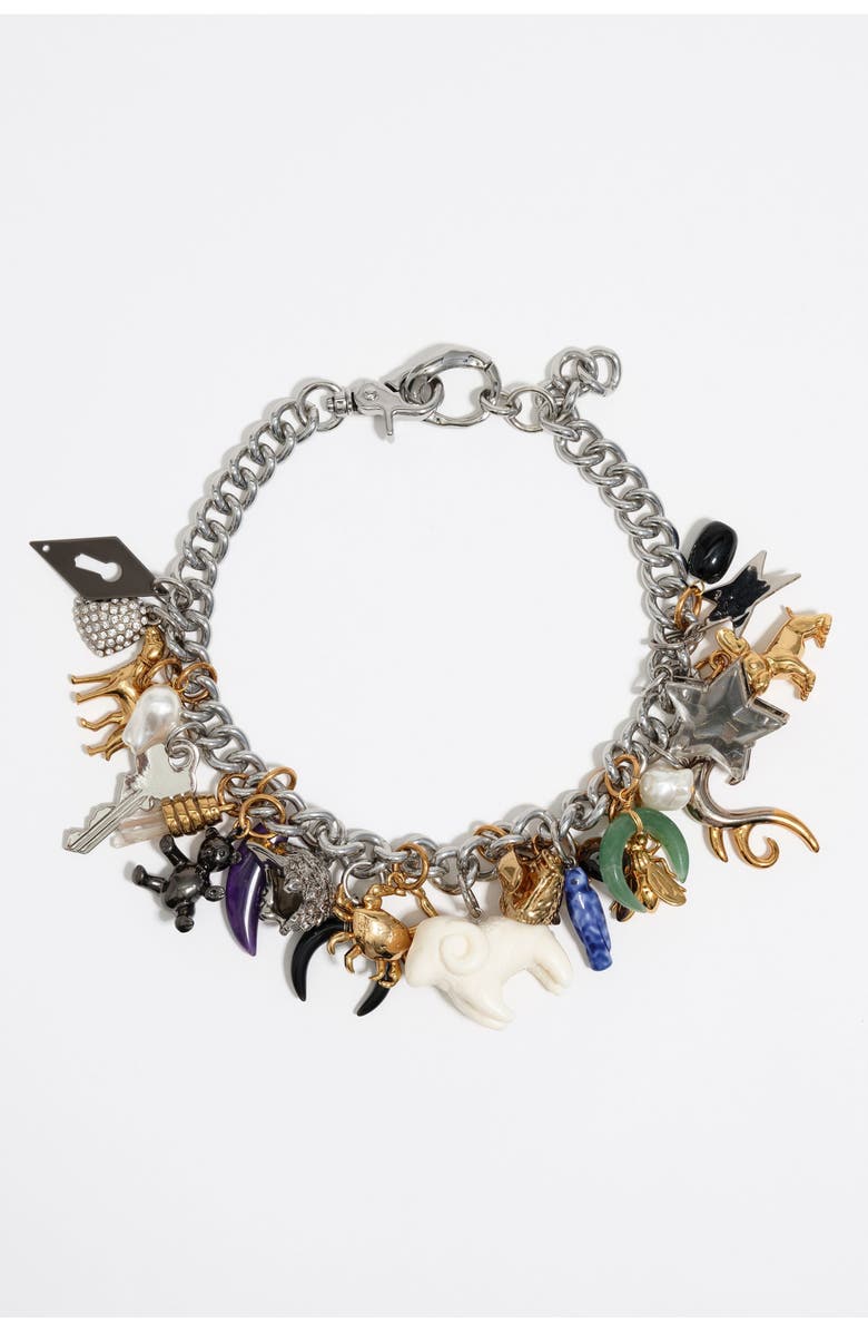 Bimba y Lola Multi-Charm Chain Necklace, Main, color,