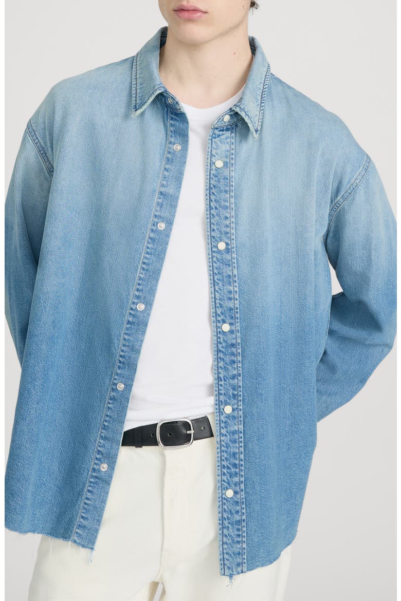 Relaxed Fit Distressed Denim Snap-Up Shirt, Main, color, SUNTRACE