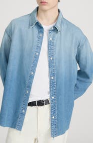 FRAME Relaxed Fit Distressed Denim Snap-Up Shirt