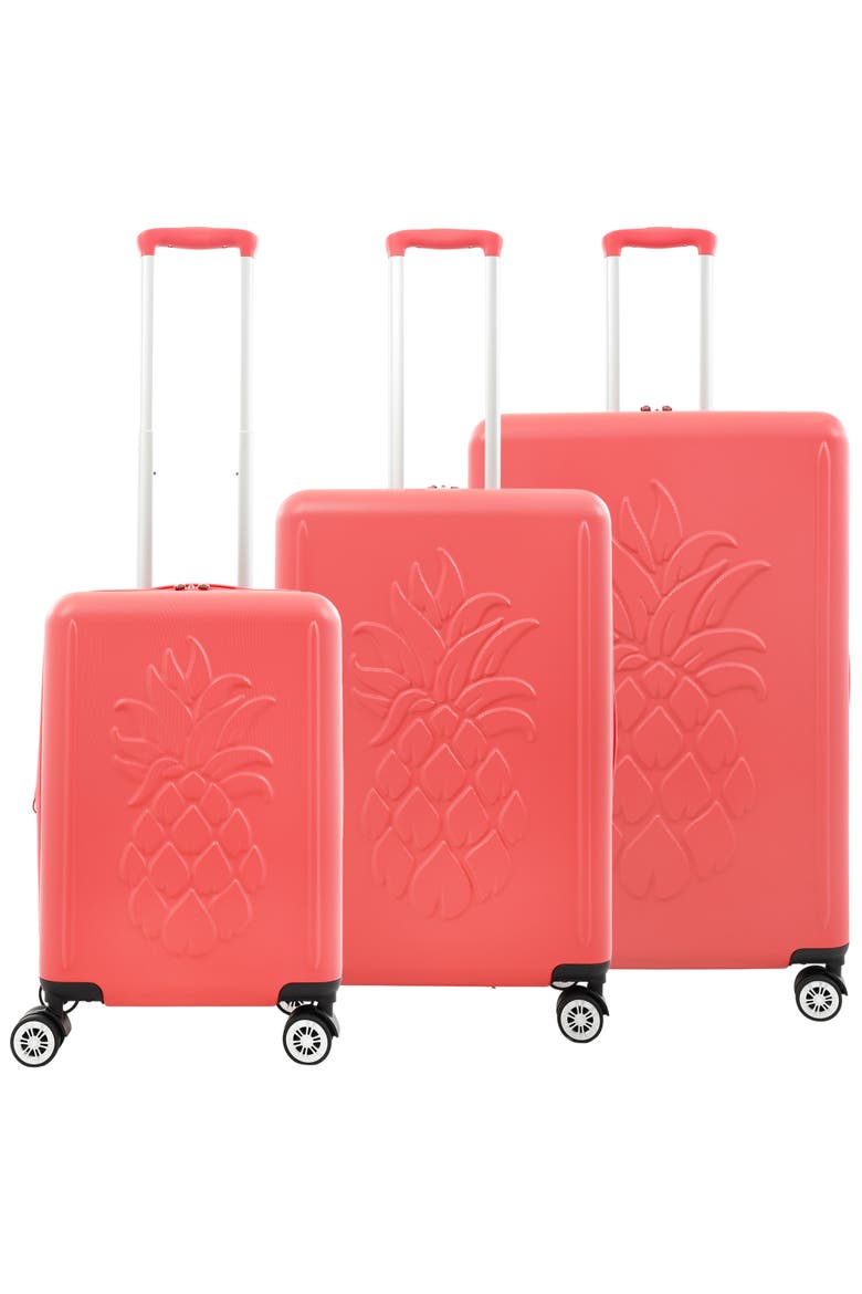 3-Piece Hardside Luggage Set with 3D Pineapple 30", 26" & 21.5" Spinner Suitcases, Alternate, color, CORAL