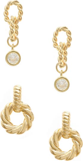 Ettika Twist Set of 2 Cubic Zirconia Earrings | Nordstrom