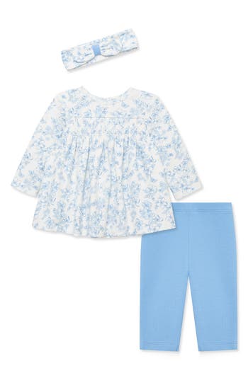 Little Me Smocked Tunic, Pants & Headband Set In Blue