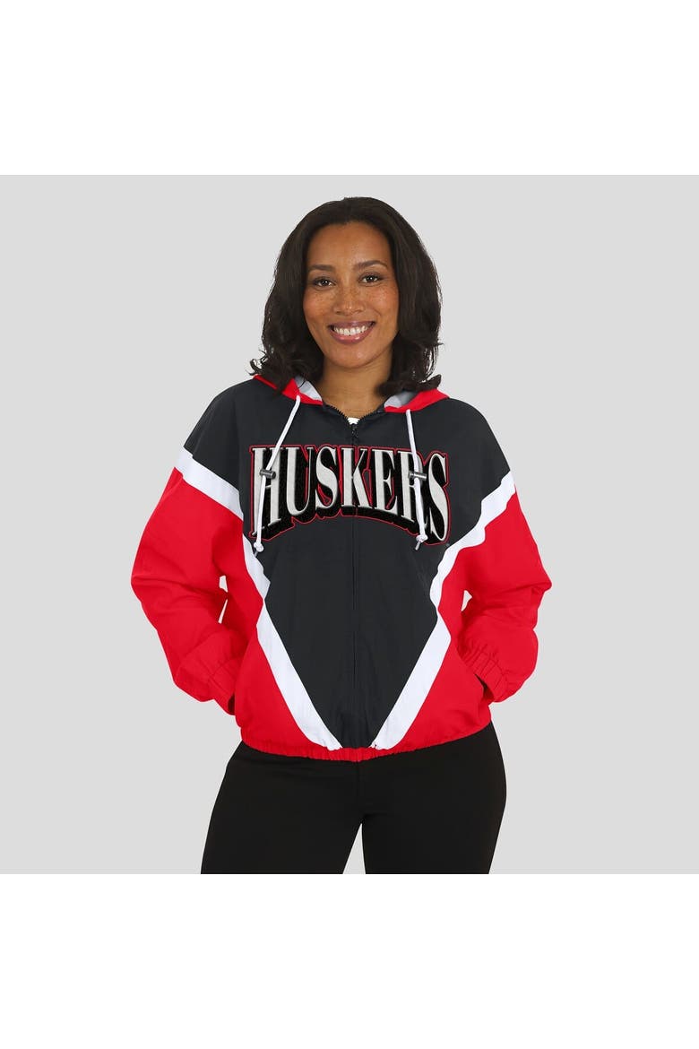 Women's WEAR by Erin Andrews Scarlet/Black Nebraska Huskers Colorblock Full-Zip Hoodie Windbreaker Jacket, Alternate, color, Scarlet