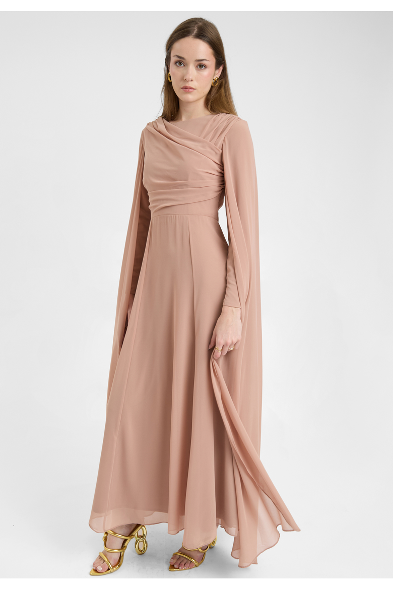 Modest Chiffon Dress Maxi With Wrap Style Top, Alternate, color, TAUPE BLUSH