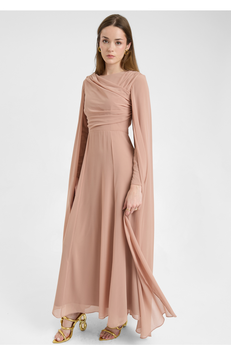 MARYISA Modest Chiffon Dress Maxi With Wrap Style Top, Alternate, color, Taupe Blush