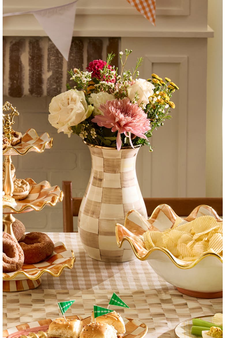 Mocha Check Enameled Steel Tall Vase, Alternate, color, MOCHA