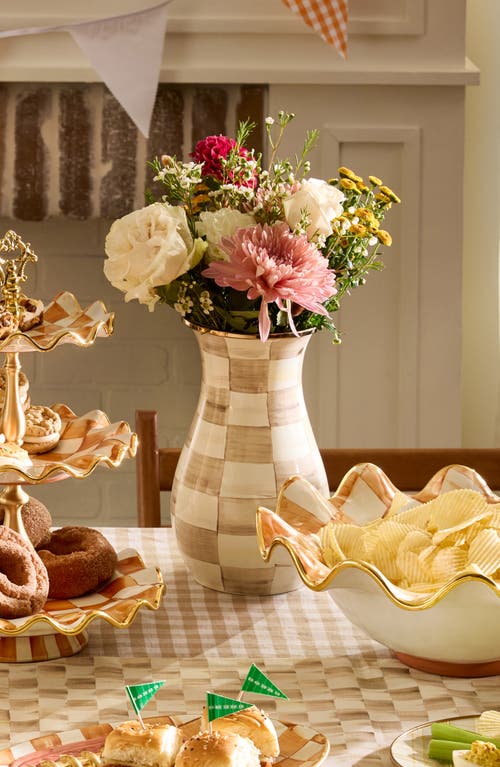 Mackenzie-childs Mackenzie Childs Mocha Check Enameled Steel Tall Vase In Brown