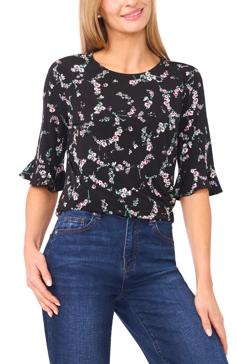 CeCe Floral Ruffle Sleeve Top, Main, color, 