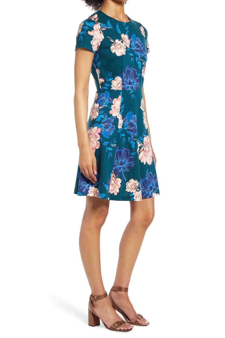 Floral Scuba Crepe A-Line Dress, Alternate, color, PINE