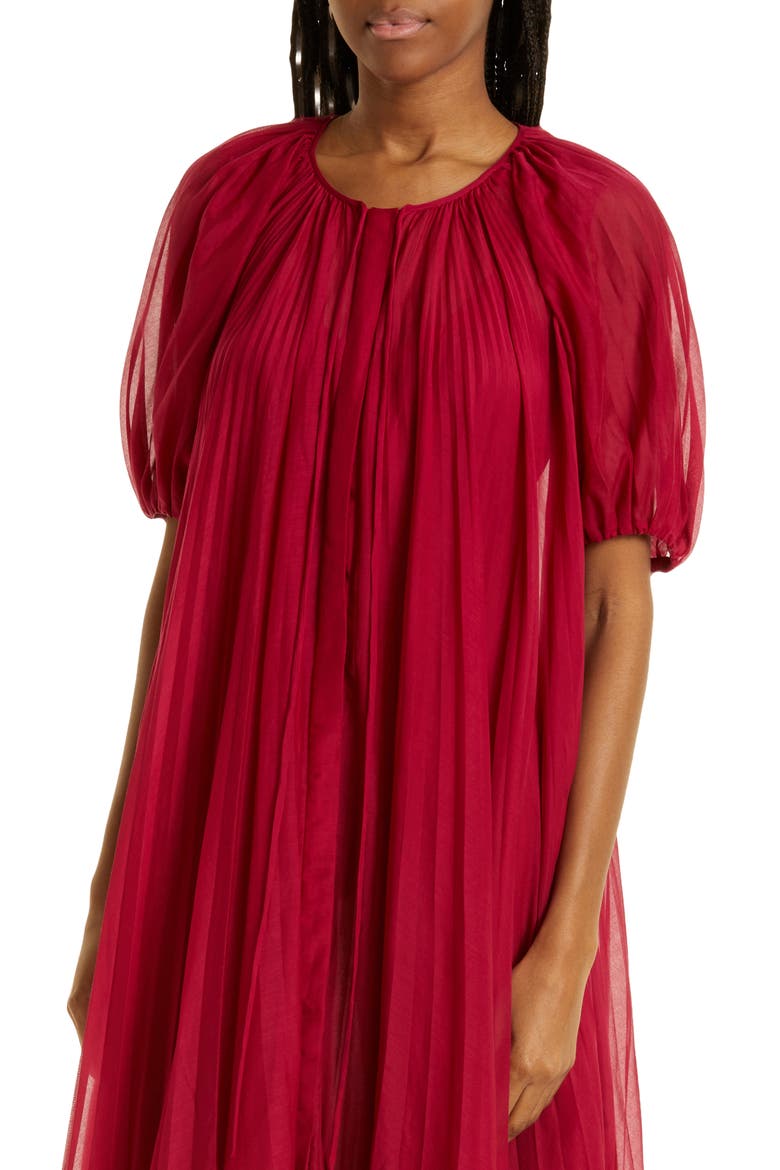 Sunburst Pleat Elbow Sleeve Maxi Dress, Alternate, color, HIBISCUS