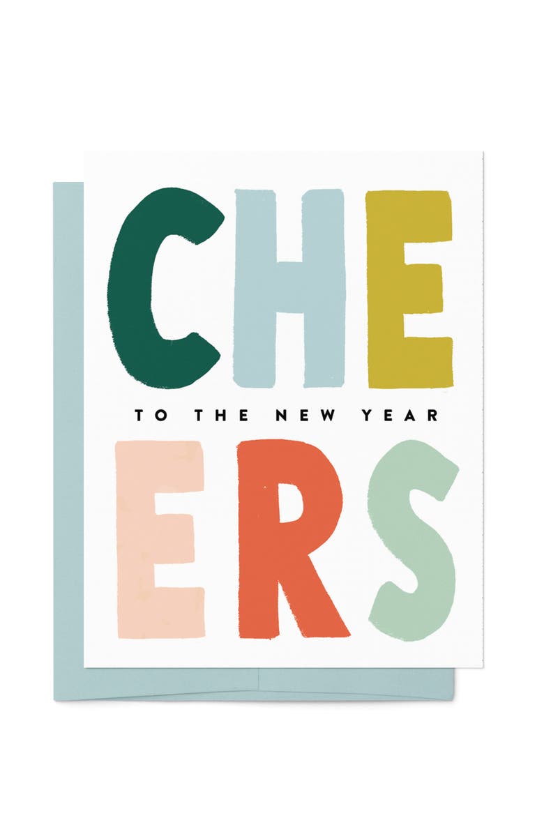 Joy Paper Co. Colorful CHEERS to the New Year Hand Lettered Cards Boxed Set of 8 Cards, Main, color, Colorful New Year Cards