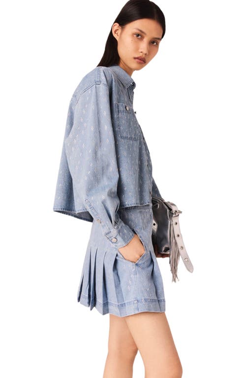 Maje Womens Denim Blue Bridget Rhinestone-embellished Denim Shirt In Blue