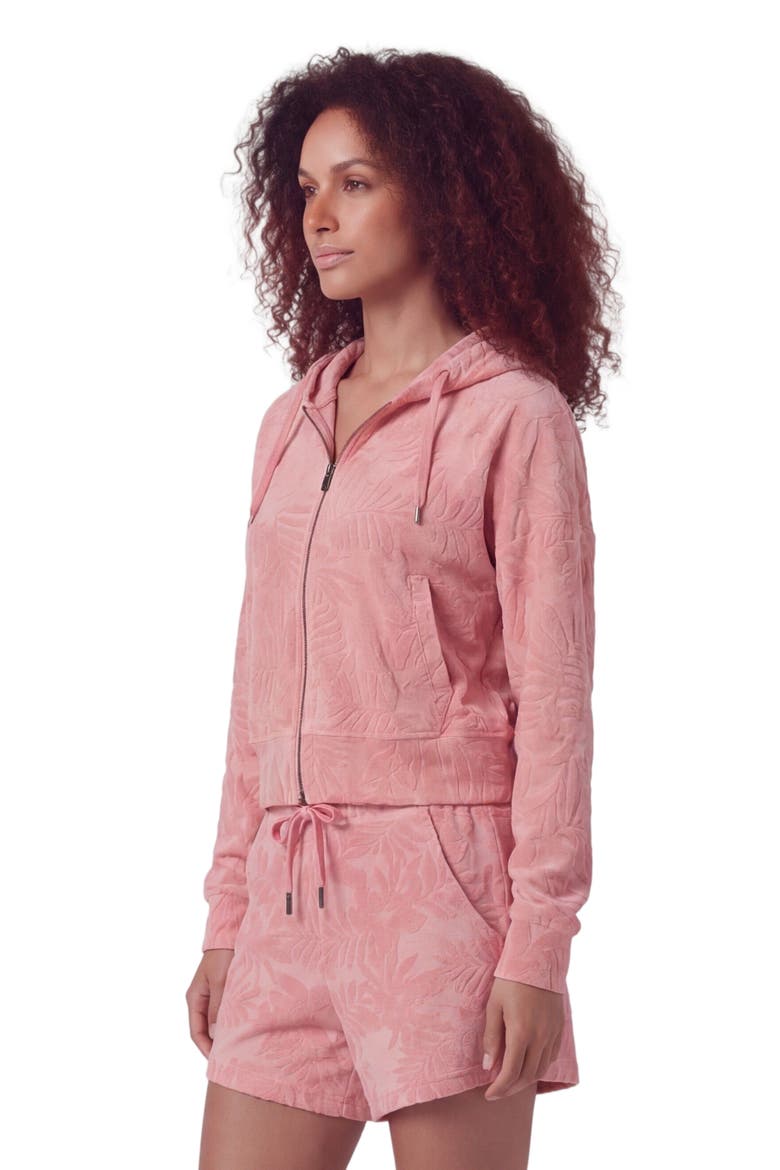 Womens Cropped Terry Toweling Zip Hoodie, Alternate, color, CORAL