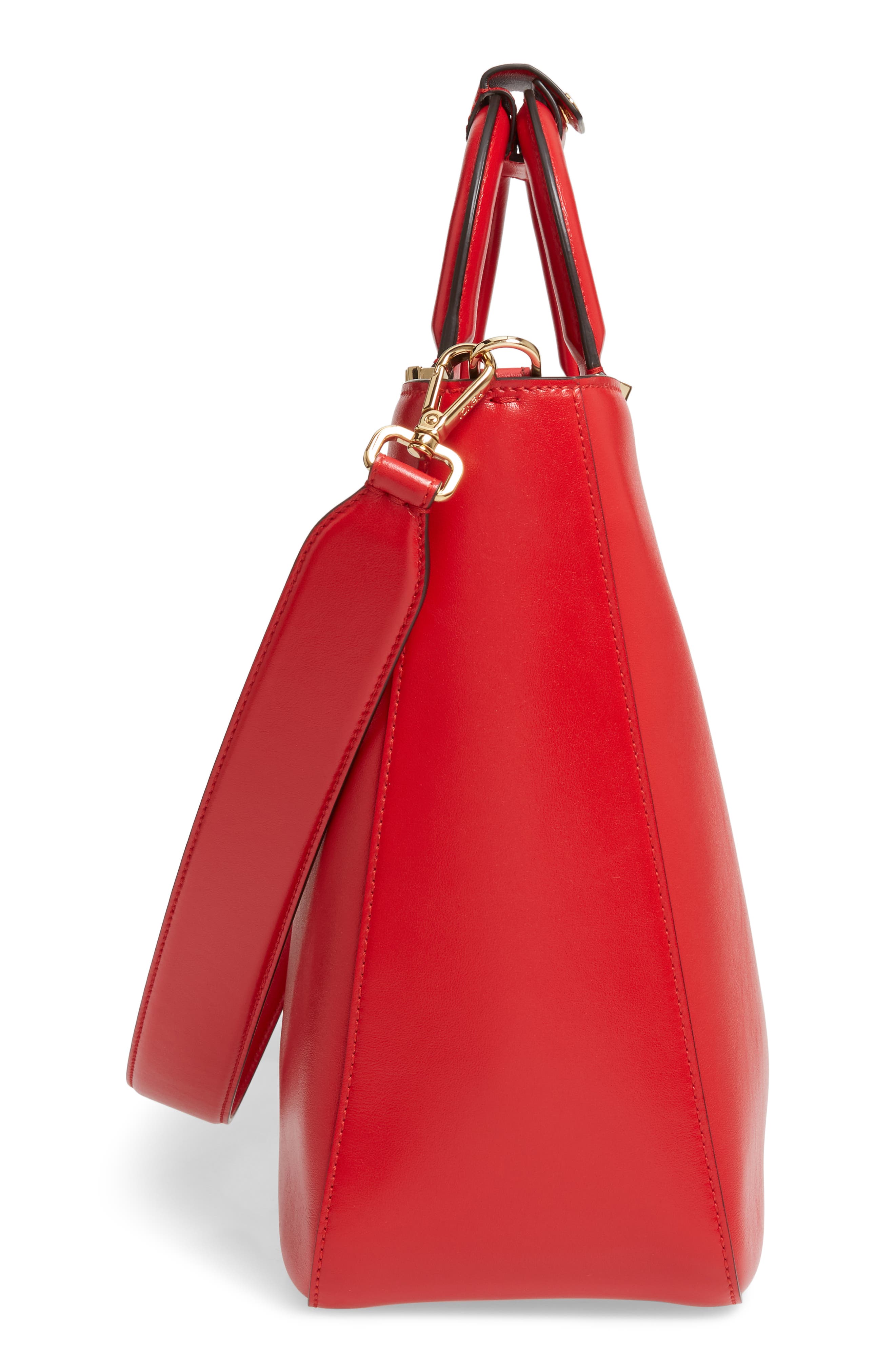 Medium FF Top Handle Leather Tote, Alternate, color, CARDINALE RED/ SOFT GOLD