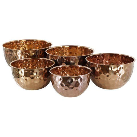 Hammered Bubble Texture 5 Piece Stainless Steel Serving Bowl Set