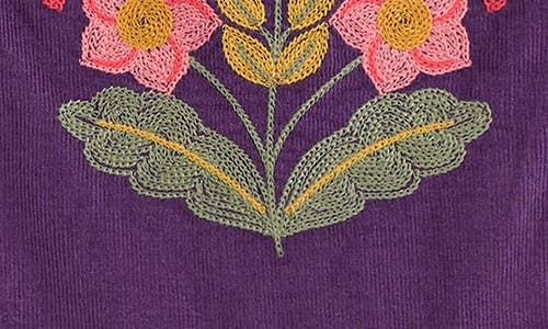 Mini Boden Kids' Embroidered Corduroy Pinafore Dress In Purple
