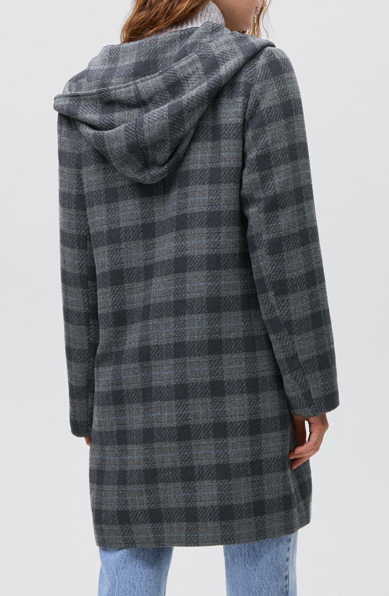 MANGO TEEN Plaid Hooded Coat, Alternate, color, Navy