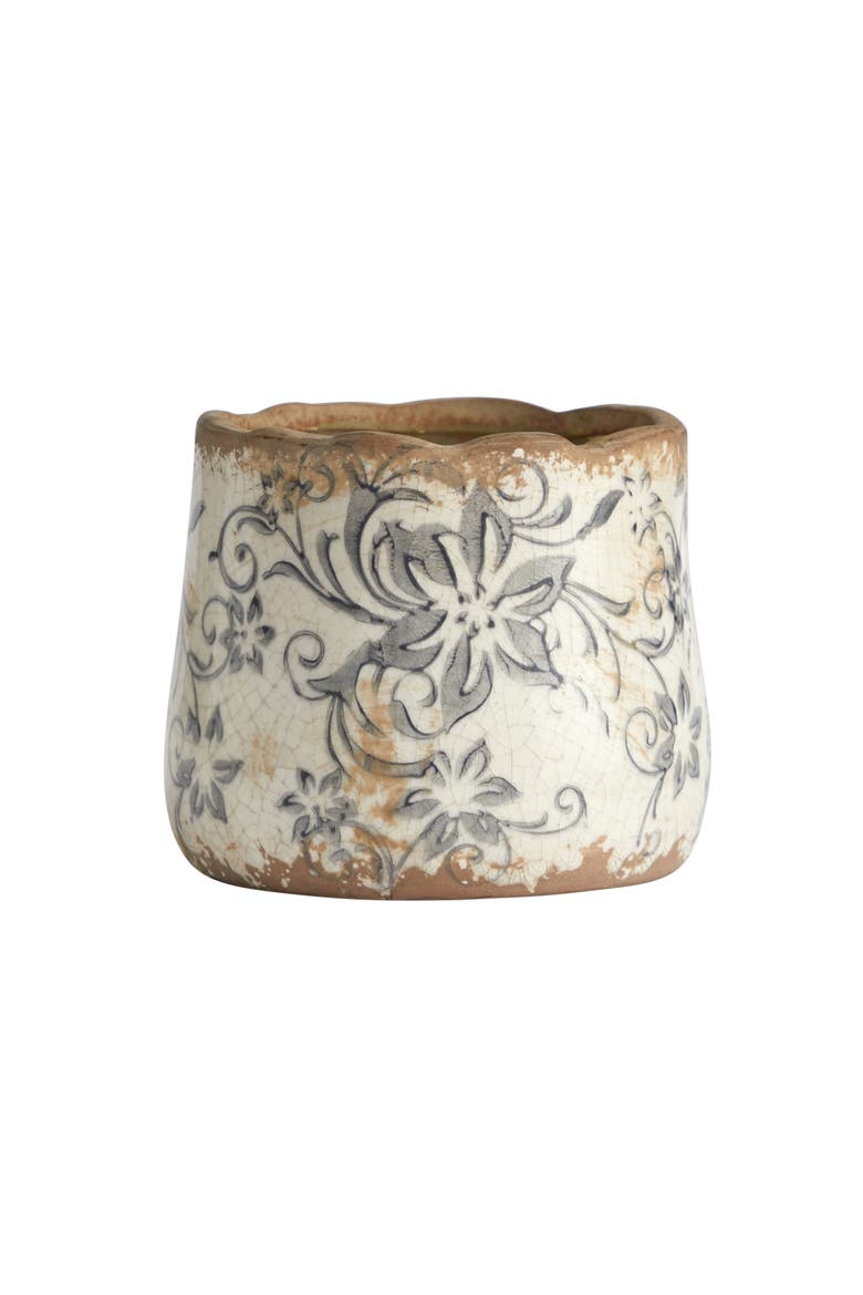 4.5-in Tuscan Ceramic Gray Scroll Planter, Main, color, White