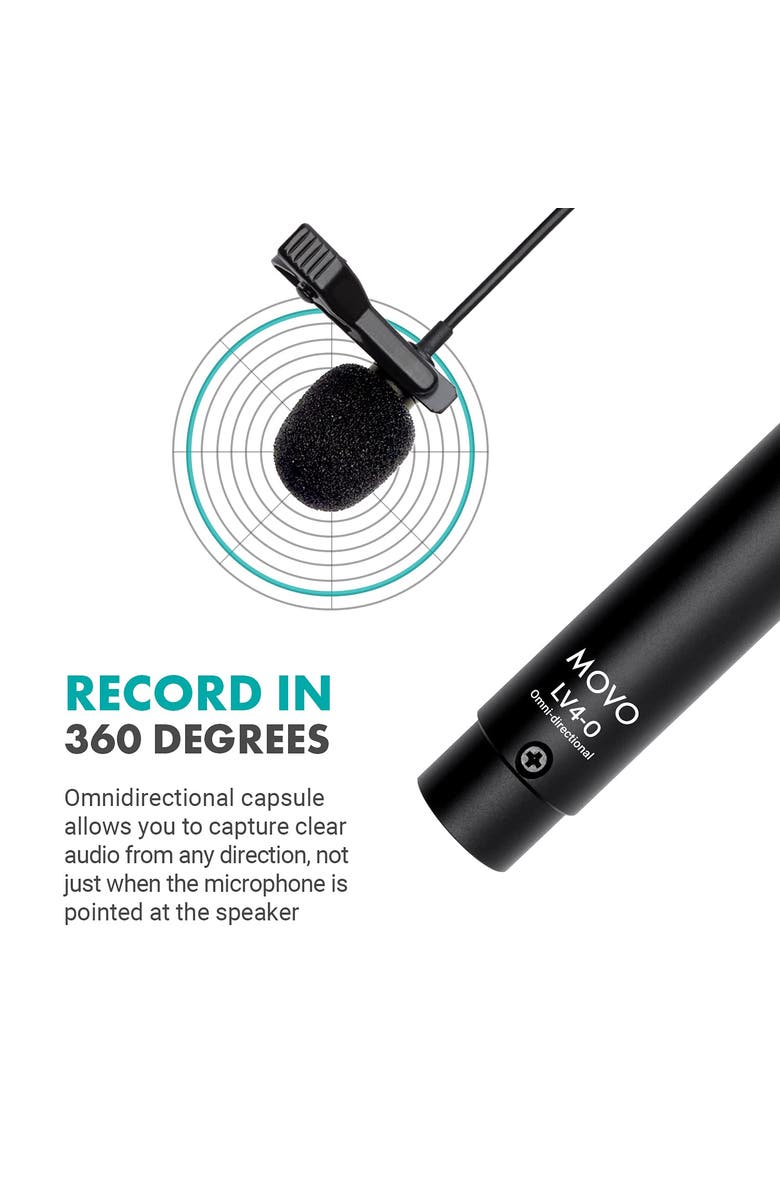 MOVO LV4-O Omnidirectional XLR Lavalier Microphone - Phantom Powered, Alternate, color, Black