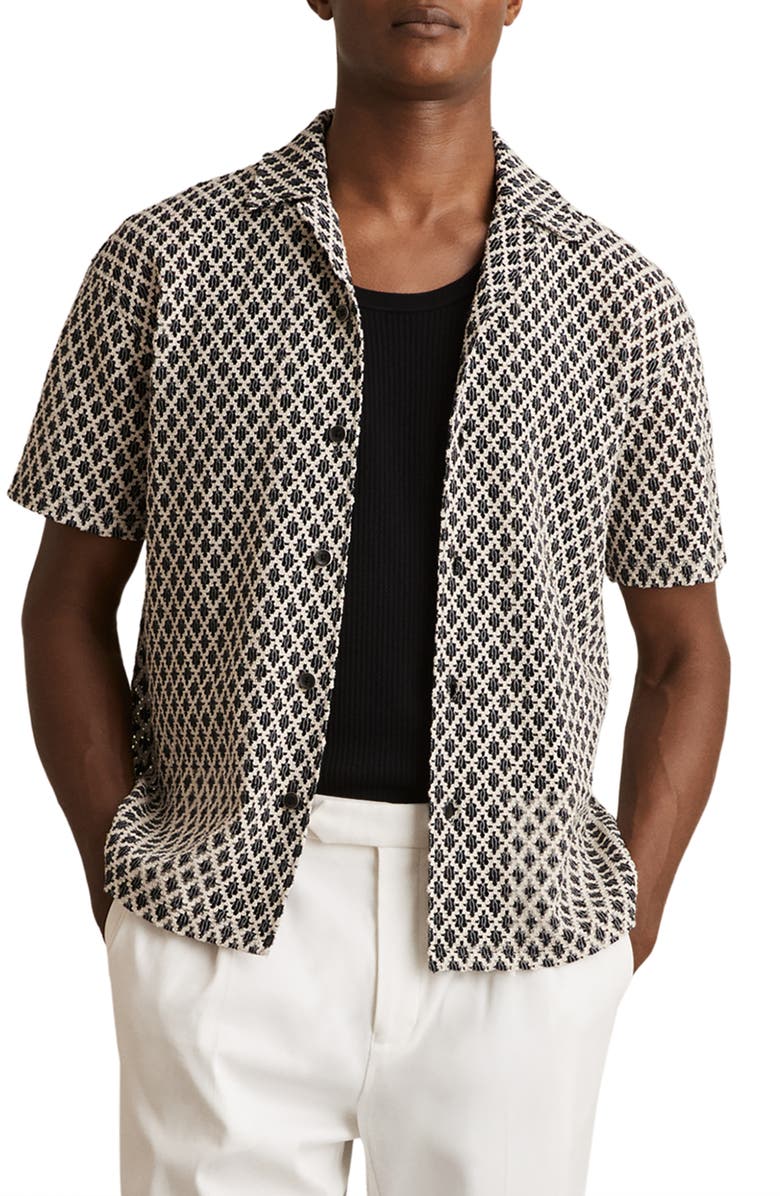 Reiss Sterling Crochet Camp Shir, Main, color, Navy/ White