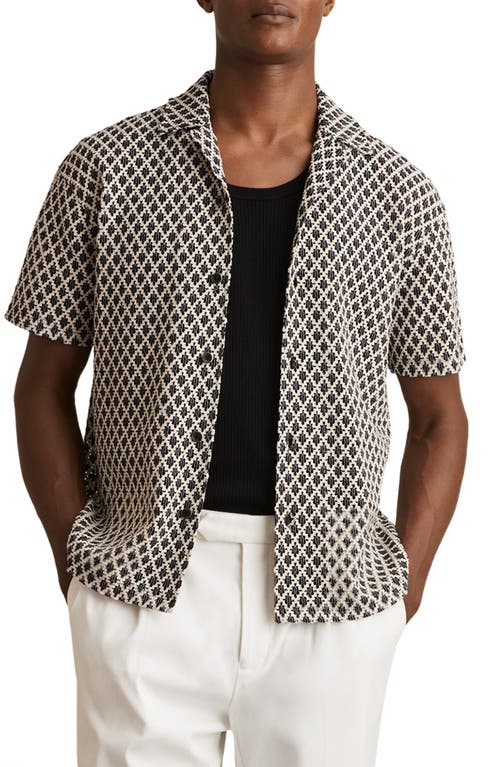 Reiss Sterling Crochet Camp Shirt In Gray